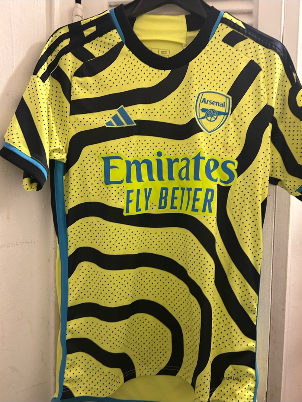 Arsenal FC 2023-24 Adidas Soccer Jersey Away Kit Neon Yellow Size S Slim Fit